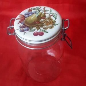 Vintage Glass Jar with Decorated Porcelain Lid